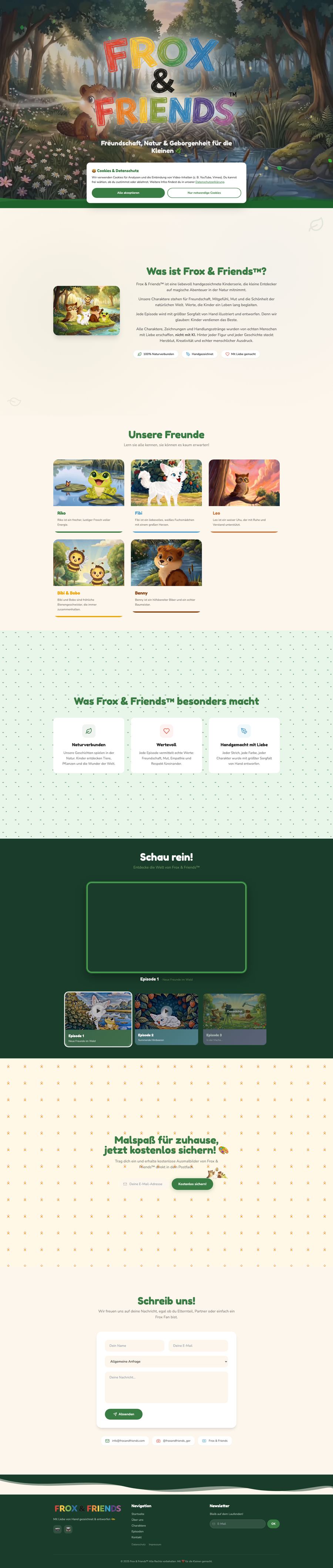 Website Frox & Friends in der Desktop-Ansicht